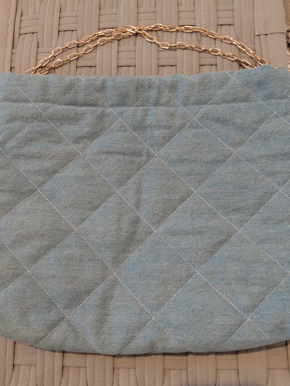 LOFT quilted Denim Blue  Bag Gold Color Chain. Handles